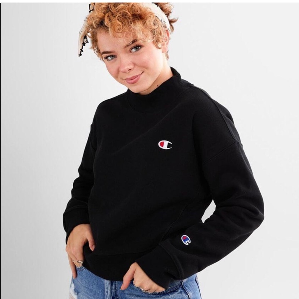 Champion Reverse Weave Crop Black Mock Neck